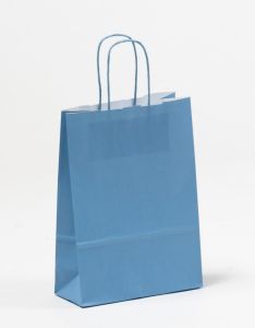 Papiertragetaschen mit gedrehter Papierkordel blau denim 18 x 8 x 25 cm, 300 Stück