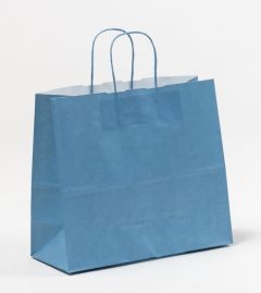 Papiertragetaschen mit gedrehter Papierkordel blau denim 32 x 13 x 28 cm, 250 Stück