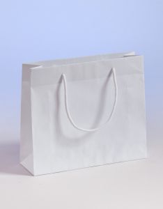 Papiertragetaschen mit Baumwollkordeln weiß 32 x 10 x 27,5 + 5 cm, 200 Stück