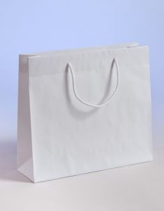 Papiertragetaschen mit Baumwollkordeln weiß 42 x 13 x 37 + 6 cm, 100 Stück