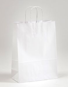 Papiertragetaschen mit gedrehter Papierkordel weiß 26 x 12 x 35 cm, 250 Stück