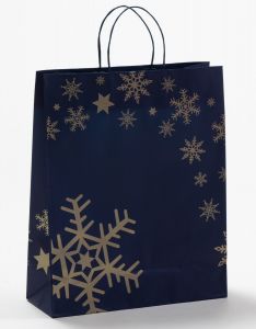 Papiertragetaschen Schneeflocke blau/silber 32 x 13 x 40 + 6 cm, 150 Stück