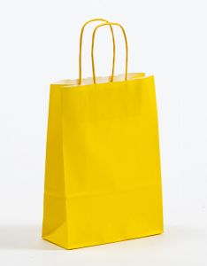 Papiertragetaschen mit gedrehter Papierkordel gelb 18 x 8 x 25 cm, 025 Stück