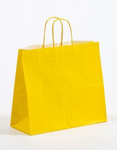 Papiertragetaschen mit gedrehter Papierkordel gelb 32 x 13 x 28 cm, 250 Stück