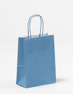 Papiertragetaschen mit gedrehter Papierkordel blau denim 15 x 8 x 20 cm, 500 Stück