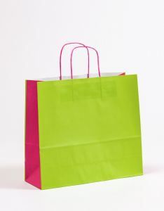 Papiertragetaschen mit gedrehter Papierkordel grün/pink 36 x 12 x 31 cm, 100 Stück