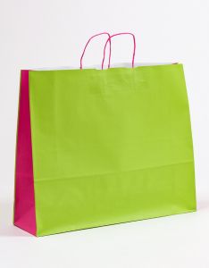 Papiertragetaschen mit gedrehter Papierkordel grün/pink 54 x 15 x 44 cm, 100 Stück