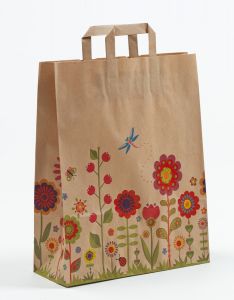 Papiertragetaschen mit Flachhenkel Blumenwiese-Natur 32 x 12 x 40 cm, 200 Stück