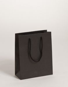 Papiertragetaschen ECO mit Baumwollkordeln schwarz 22 x 10 x 27,5 + 5 cm, 075 Stück