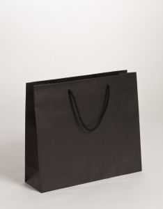 Papiertragetaschen ECO mit Baumwollkordeln schwarz 32 x 10 x 27,5 + 5 cm, 025 Stück