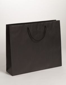 Papiertragetaschen ECO mit Baumwollkordeln schwarz 42 x 13 x 37 + 6 cm, 100 Stück