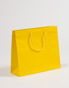 Papiertragetaschen mit Baumwollkordeln gelb 36 x 12 x 31 + 5 cm, 025 Stück