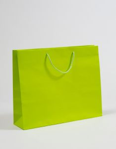 Papiertragetaschen mit Baumwollkordeln grün 40 x 12 x 36 + 5 cm, 025 Stück