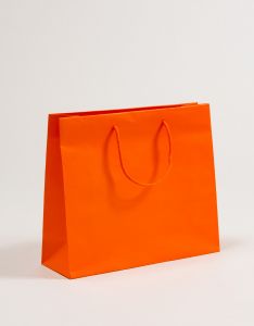Papiertragetaschen mit Baumwollkordeln orange 36 x 12 x 31 + 5 cm, 050 Stück