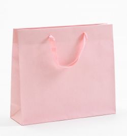 Papiertragetaschen Royal mit Stoffbändern rosa 42 x 13 x 37 + 6 cm, 010 Stück