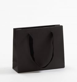 Papiertragetaschen Royal mit Stoffbändern schwarz 24 x 8 x 20 + 5 cm, 025 Stück