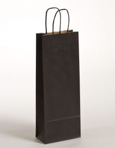 Flaschentaschen Papiertragetaschen mit gedrehter Papierkordel schwarz 15 x 8 x 39,5 cm, 025 Stück