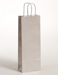 Flaschentaschen Papiertragetaschen mit gedrehter Papierkordel silber 15 x 8 x 39,5 cm, 300 Stück
