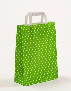 Papiertragetaschen mit Flachhenkel Punkte grün 22 x 10 x 31 cm, 250 Stück