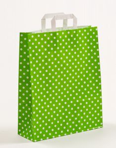 Papiertragetaschen mit Flachhenkel Punkte grün 32 x 12 x 40 cm, 250 Stück