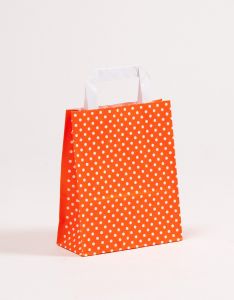 Papiertragetaschen mit Flachhenkel Punkte orange 18 x 8 x 22 cm, 200 Stück