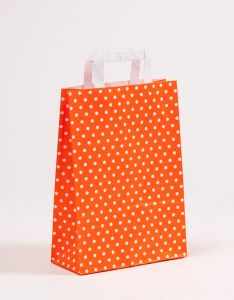 Papiertragetaschen mit Flachhenkel Punkte orange 22 x 10 x 31 cm, 150 Stück