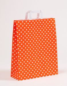 Papiertragetaschen mit Flachhenkel Punkte orange 32 x 12 x 40 cm, 050 Stück