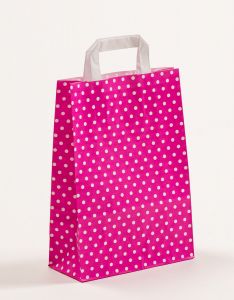 Papiertragetaschen mit Flachhenkel Punkte pink 22 x 10 x 31 cm, 200 Stück