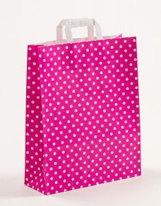 Papiertragetaschen mit Flachhenkel Punkte pink 32 x 12 x 40 cm, 050 Stück
