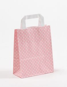Papiertragetaschen mit Flachhenkel Punkte rosa 18 x 8 x 22 cm, 250 Stück