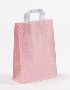 Papiertragetaschen mit Flachhenkel Punkte rosa 22 x 10 x 31 cm, 025 Stück
