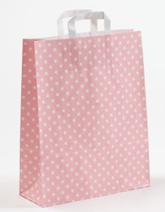 Papiertragetaschen mit Flachhenkel Punkte rosa 32 x 12 x 40 cm, 025 Stück