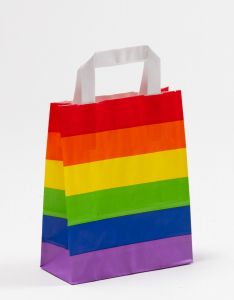 Papiertragetaschen mit Flachhenkel Regenbogen Pride 18 x 8 x 22 cm, 025 Stück