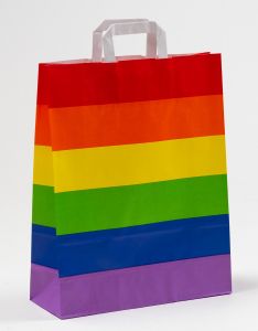 Papiertragetaschen mit Flachhenkel Regenbogen Pride 32 x 12 x 40 cm, 025 Stück