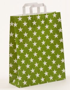 Papiertragetaschen mit Flachhenkel Sterne grün 32 x 12 x 40 cm, 025 Stück