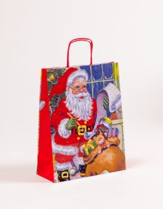 Papiertragetaschen mit gedrehter Papierkordel Weihnachtsmann 24 x 10 x 31 cm, 025 Stück