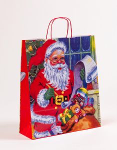 Papiertragetaschen mit gedrehter Papierkordel Weihnachtsmann 36 x 12 x 41 cm, 025 Stück
