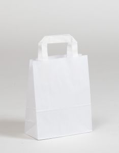Papiertragetaschen mit Flachhenkel weiß 18 x 8 x 22 cm, 050 Stück