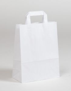 Papiertragetaschen mit Flachhenkel weiß 22 x 10 x 28 cm, 050 Stück
