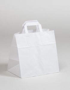 Papiertragetaschen mit Flachhenkel  Gastro weiß 26 x 17 x 25 cm, 100 Stück