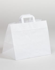 Papiertragetaschen mit Flachhenkel  Gastro weiß 32 x 21,5 x 27 cm, 100 Stück