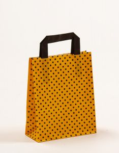 Papiertragetaschen mit Flachhenkel Punkte gelb/schwarz 18 x 8 x 22 cm, 025 Stück