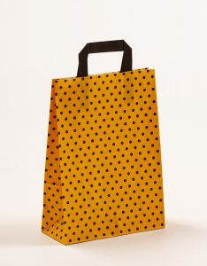 Papiertragetaschen mit Flachhenkel Punkte gelb/schwarz 22 x 10 x 31 cm, 150 Stück