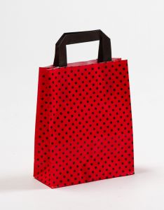Papiertragetaschen mit Flachhenkel Punkte rot/schwarz 18 x 8 x 22 cm, 050 Stück