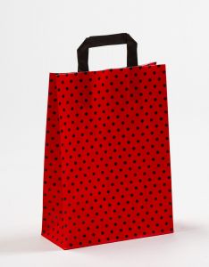 Papiertragetaschen mit Flachhenkel Punkte rot/schwarz 22 x 10 x 31 cm, 200 Stück