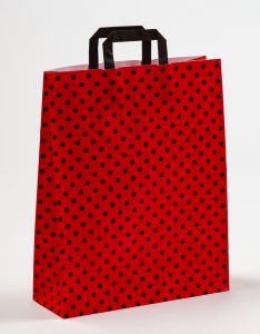 Papiertragetaschen mit Flachhenkel Punkte rot/schwarz 32 x 12 x 40 cm, 250 Stück