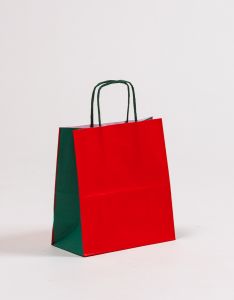 Papiertragetaschen mit gedrehter Papierkordel rot/grün 20 x 10 x 21 cm, 200 Stück