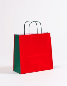 Papiertragetaschen mit gedrehter Papierkordel rot/grün 27 x 11 x 26 cm, 100 Stück