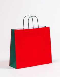Papiertragetaschen mit gedrehter Papierkordel rot/grün 36 x 12 x 31 cm, 150 Stück