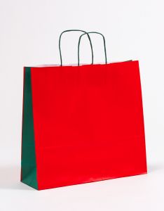 Papiertragetaschen mit gedrehter Papierkordel rot/grün 40 x 12 x 36 cm, 025 Stück